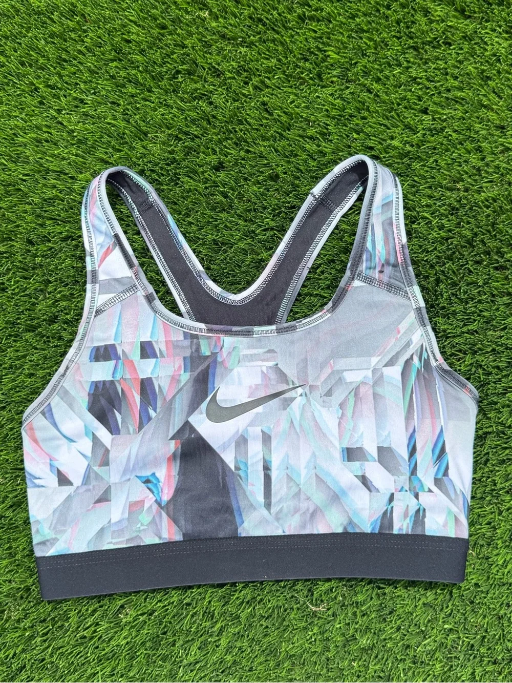 Nike Dri-Fit racer back Multicolor Geometric Print Sports Bra